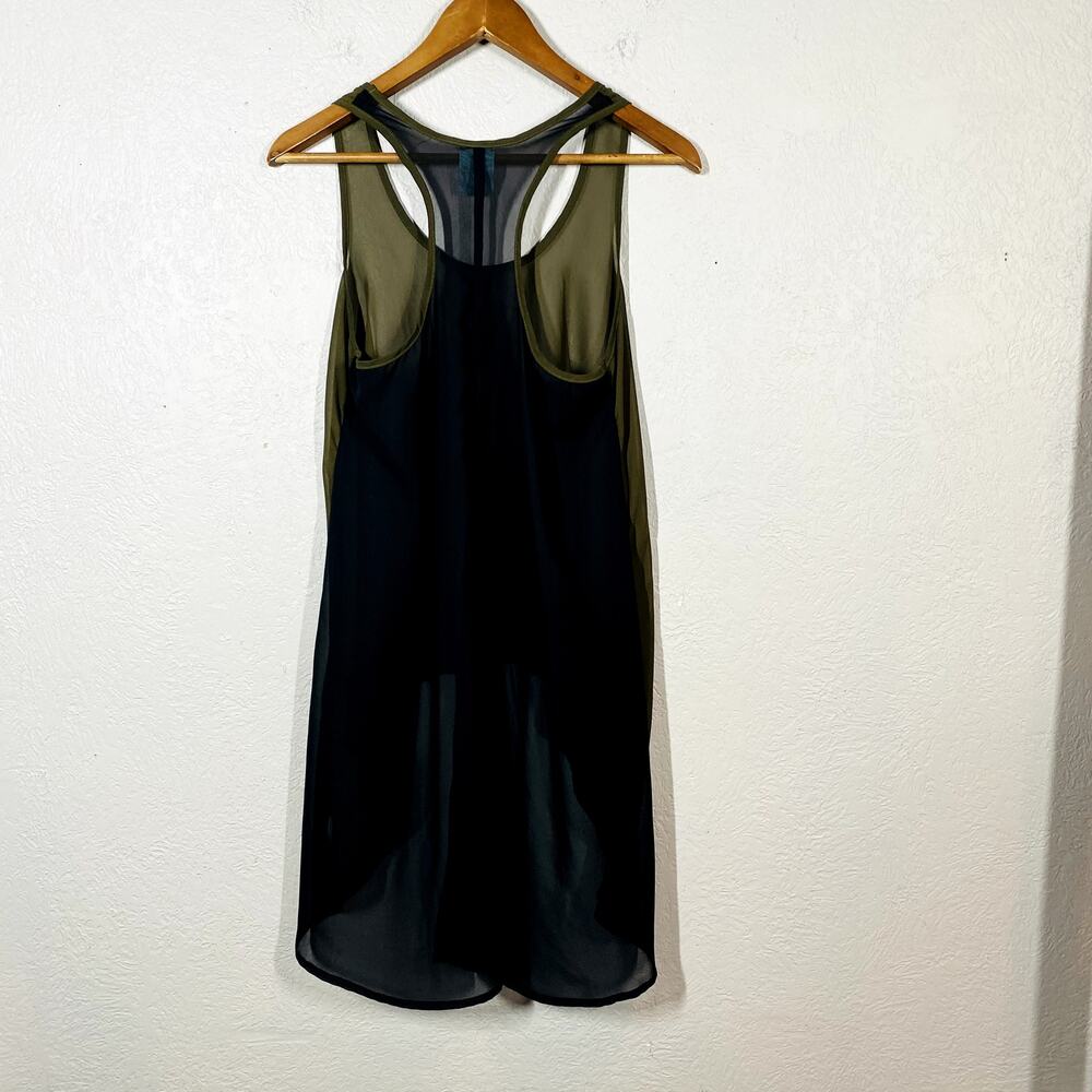 HIP Semi Sheer Tank Sleeveless Top Olive Green black Color Block - M - Picture 4 of 4